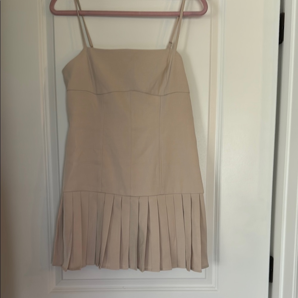Beige Pleated Mini Dress